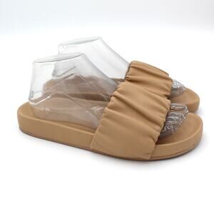 J Crew Slide Sandals Womens 8 Beige Leather Scrunchie Strap Minimalist Slip On